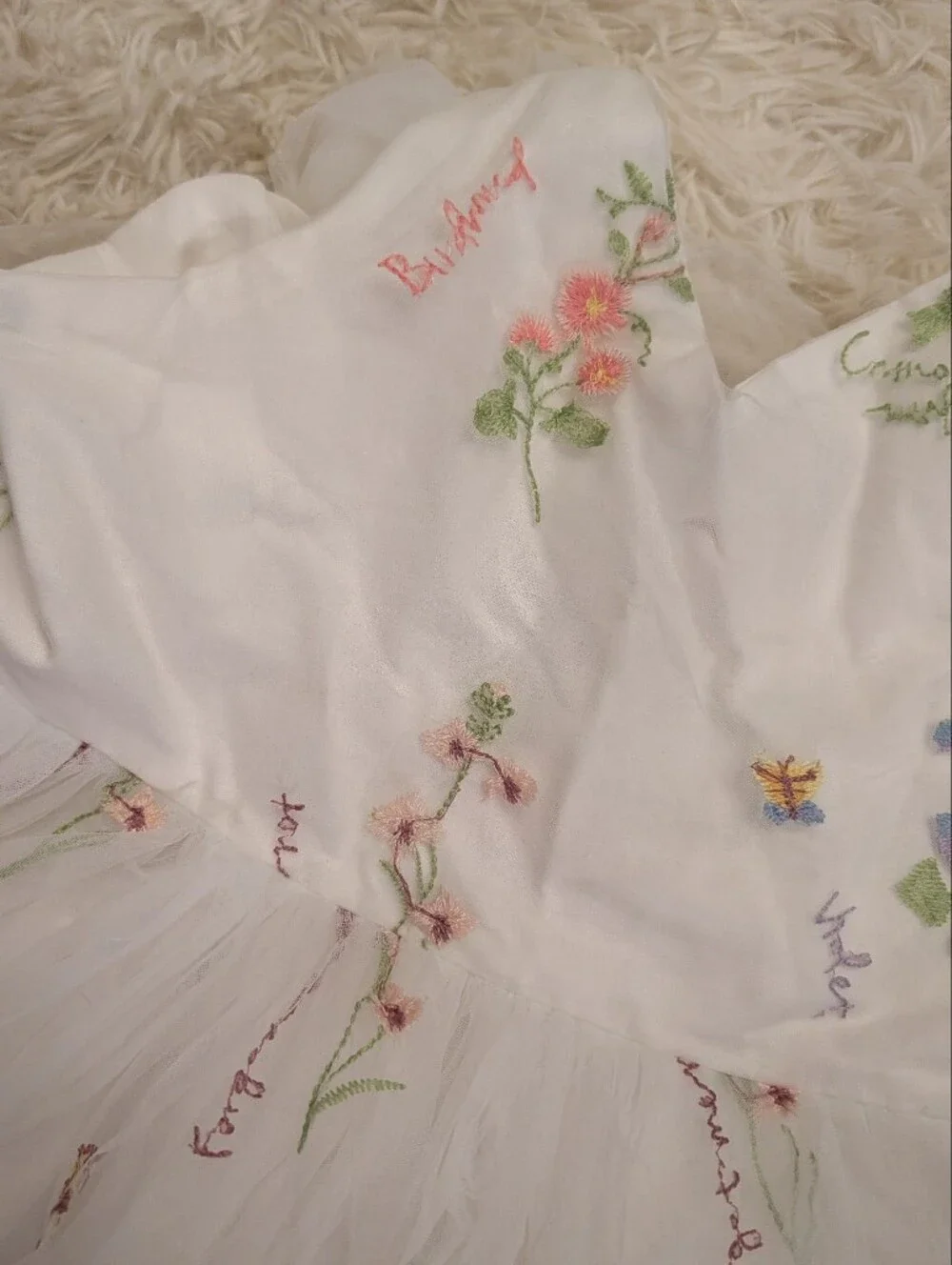 White Floral Embroidered Tulle Kids Dress
